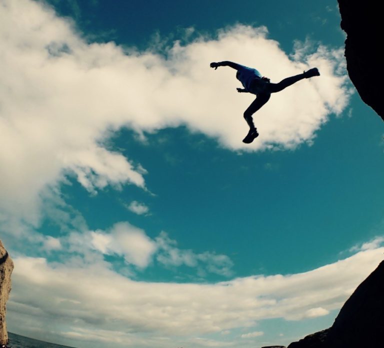 coasteering big jump into the sea by dunbar and north berwick in east lothian