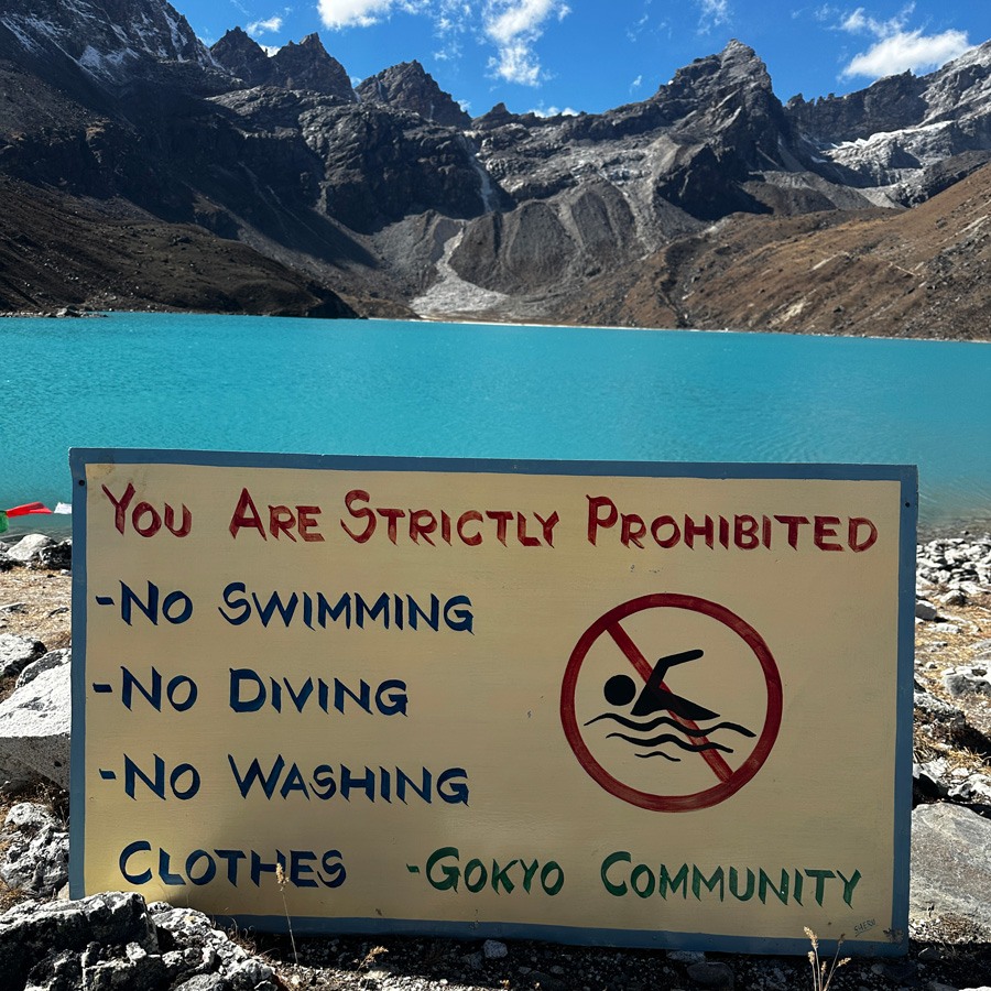 No swimming sign at Gokyo Lake