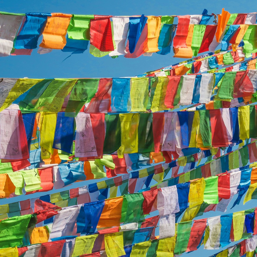 Brightly coloured Buddist Prayer flags